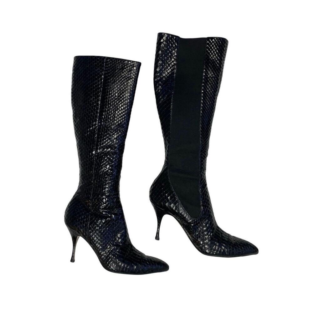 Dolce & Gabbana Vintage Black Python Tall Heeled Boots 39